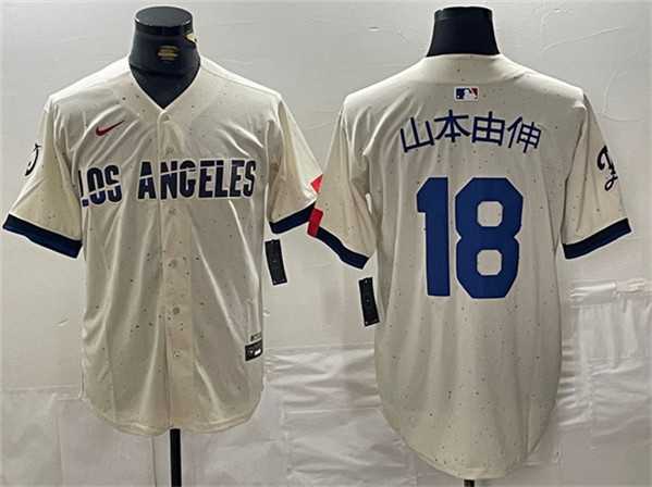 Men%27s Brooklyn Dodgers #18 Yoshinobu Yamamoto Cream Stitched Baseball Jersey->los angeles dodgers->MLB Jersey